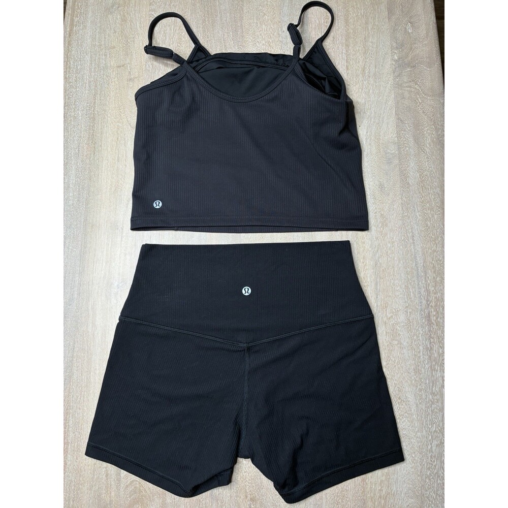 Lululemon SET Align HR Ribbed Short 4" Wunder Train U-Neck Strappy Ribbed Tank 8 - Picture 2 of 4
